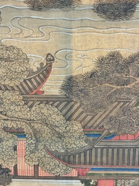 In the manner of Qiu Ying 仇英 (1494-1552): 'Festival in Chinese Garden', ink and colour on silk, 17/18th C.