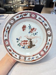 Eight Chinese famille rose plates with birds, Yongzheng/Qianlong