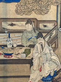 In the manner of Qiu Ying 仇英 (1494-1552): 'Festival in Chinese Garden', ink and colour on silk, 17/18th C.