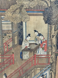 In the manner of Qiu Ying 仇英 (1494-1552): 'Festival in Chinese Garden', ink and colour on silk, 17/18th C.