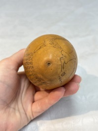 Six Chinese gourd cricket cages and seven carved gourds, 20th C.