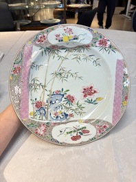 A set of five Chinese famille rose 'floral scroll painting' plates and three dishes, Qianlong
