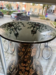 A massive Chinese famille noire 'prunus blossoms' vase, Kangxi mark, 19th C.