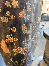 A massive Chinese famille noire 'prunus blossoms' vase, Kangxi mark, 19th C.