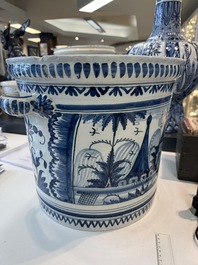 A large blue and white jardini&egrave;re with landscape design, Nevers, 18th C.