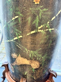 A massive Chinese famille noire 'prunus blossoms' vase, Kangxi mark, 19th C.