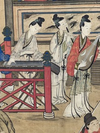 In the manner of Qiu Ying 仇英 (1494-1552): 'Festival in Chinese Garden', ink and colour on silk, 17/18th C.