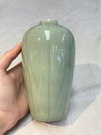 A Chinese celadon-glazed vase and a faux bronze-glazed vase, Qianlong mark, 18/19th C.