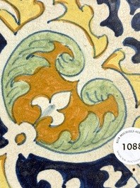 A rare polychrome Dutch Delft maiolica 'nier' or 'kidney' ornament tile, late 16th C.