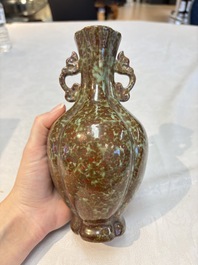 A Chinese celadon-glazed vase and a faux bronze-glazed vase, Qianlong mark, 18/19th C.