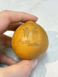Six Chinese gourd cricket cages and seven carved gourds, 20th C.