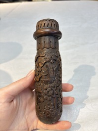 Four Chinese carved wooden cricket cages, 20th C.