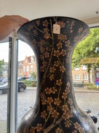 A massive Chinese famille noire 'prunus blossoms' vase, Kangxi mark, 19th C.