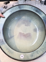 A large Chinese purple-splashed 'jun' basin, Yuan/Ming