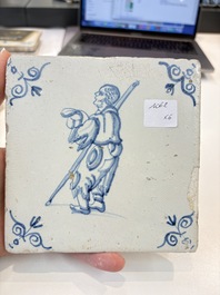 Six blue and white Dutch Delft 'figure' tiles , 17th C.