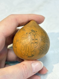 Six Chinese gourd cricket cages and seven carved gourds, 20th C.
