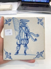 Six blue and white Dutch Delft 'figure' tiles , 17th C.