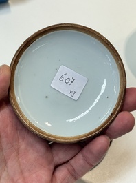 A Chinese yellow-glazed bowl, a robin's egg-glazed square cup and a powder-blue-ground seal paste box, 19/20th C.