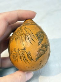 Six Chinese gourd cricket cages and seven carved gourds, 20th C.