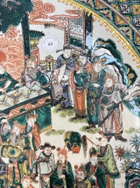 A massive Chinese famille verte dish with narrative design, 19th C.