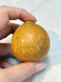 Six Chinese gourd cricket cages and seven carved gourds, 20th C.