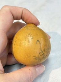 Six Chinese gourd cricket cages and seven carved gourds, 20th C.