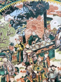 A massive Chinese famille verte dish with narrative design, 19th C.