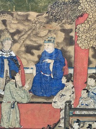In the manner of Qiu Ying 仇英 (1494-1552): 'Festival in Chinese Garden', ink and colour on silk, 17/18th C.