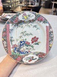 A set of five Chinese famille rose 'floral scroll painting' plates and three dishes, Qianlong