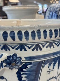 A large blue and white jardini&egrave;re with landscape design, Nevers, 18th C.