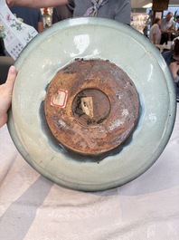 A large Chinese purple-splashed 'jun' basin, Yuan/Ming