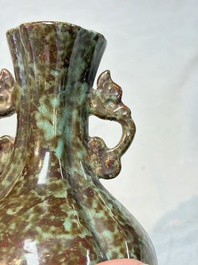 A Chinese celadon-glazed vase and a faux bronze-glazed vase, Qianlong mark, 18/19th C.