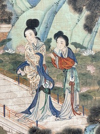 In the manner of Qiu Ying 仇英 (1494-1552): 'Mountainous landscape', ink and colour on silk, 19/20th C.