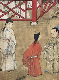 In the manner of Qiu Ying 仇英 (1494-1552): 'Festival in Chinese Garden', ink and colour on silk, 17/18th C.