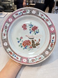 Eight Chinese famille rose plates with birds, Yongzheng/Qianlong