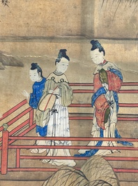 In the manner of Qiu Ying 仇英 (1494-1552): 'Festival in Chinese Garden', ink and colour on silk, 17/18th C.