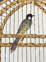 A polychrome Dutch Delft 'bird cage' plaque, 18th C.