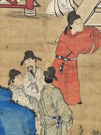 In the manner of Qiu Ying 仇英 (1494-1552): 'Festival in Chinese Garden', ink and colour on silk, 17/18th C.