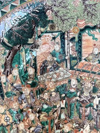 A massive Chinese famille verte dish with narrative design, 19th C.