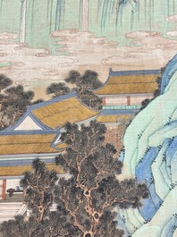 In the manner of Qiu Ying 仇英 (1494-1552): 'Mountainous landscape', ink and colour on silk, 19/20th C.