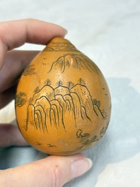 Six Chinese gourd cricket cages and seven carved gourds, 20th C.