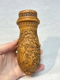 Four Chinese carved wooden cricket cages, 20th C.