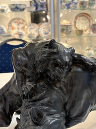 A Japanese bronze okimono of a tiger and a bull, signed Sano Takachika 佐野隆親, Meiji, 19th C.