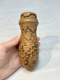 Four Chinese carved wooden cricket cages, 20th C.