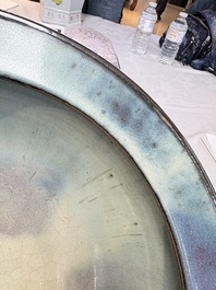 A large Chinese purple-splashed 'jun' basin, Yuan/Ming