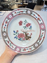 Eight Chinese famille rose plates with birds, Yongzheng/Qianlong