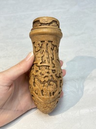 Four Chinese carved wooden cricket cages, 20th C.