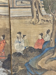 In the manner of Qiu Ying 仇英 (1494-1552): 'Festival in Chinese Garden', ink and colour on silk, 17/18th C.