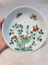 A Chinese famille verte 'peonies and butterflies' plate, Kangxi