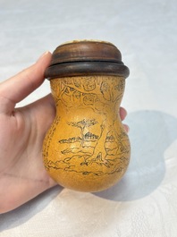 Six Chinese gourd cricket cages and seven carved gourds, 20th C.